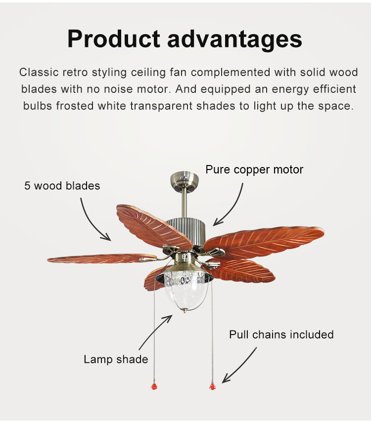 42 Inch Luxury Ceiling Fan Light with AC 220V/50Hz and Traditional Design by 1stshine