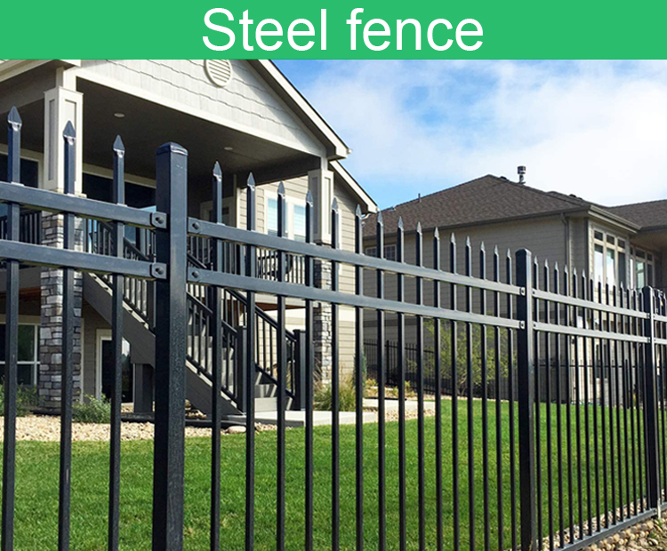 Front Yard Steel Picket Fencing Panels Rail 25*25mm or 40*40mm Blue White Black Green