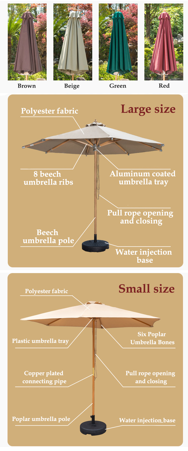 Wooden Pole Outdoor Garden Sunshade Umbrella for Patio Villa Restaurant Hotel