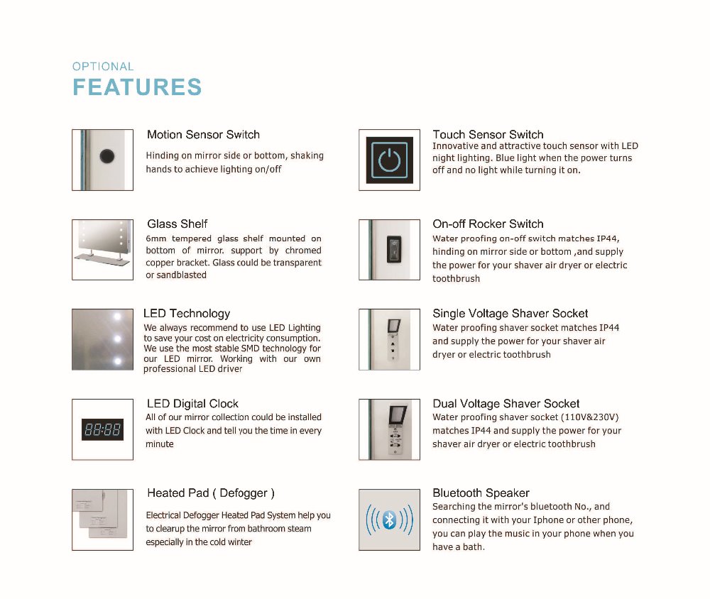 Wall Backlit Feature Rectangle Backlit Bath Light Mirror for Hotel ETL Certification