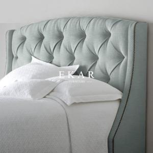 China Headboard Upholstered Fabric King Wooden Bed wholesale