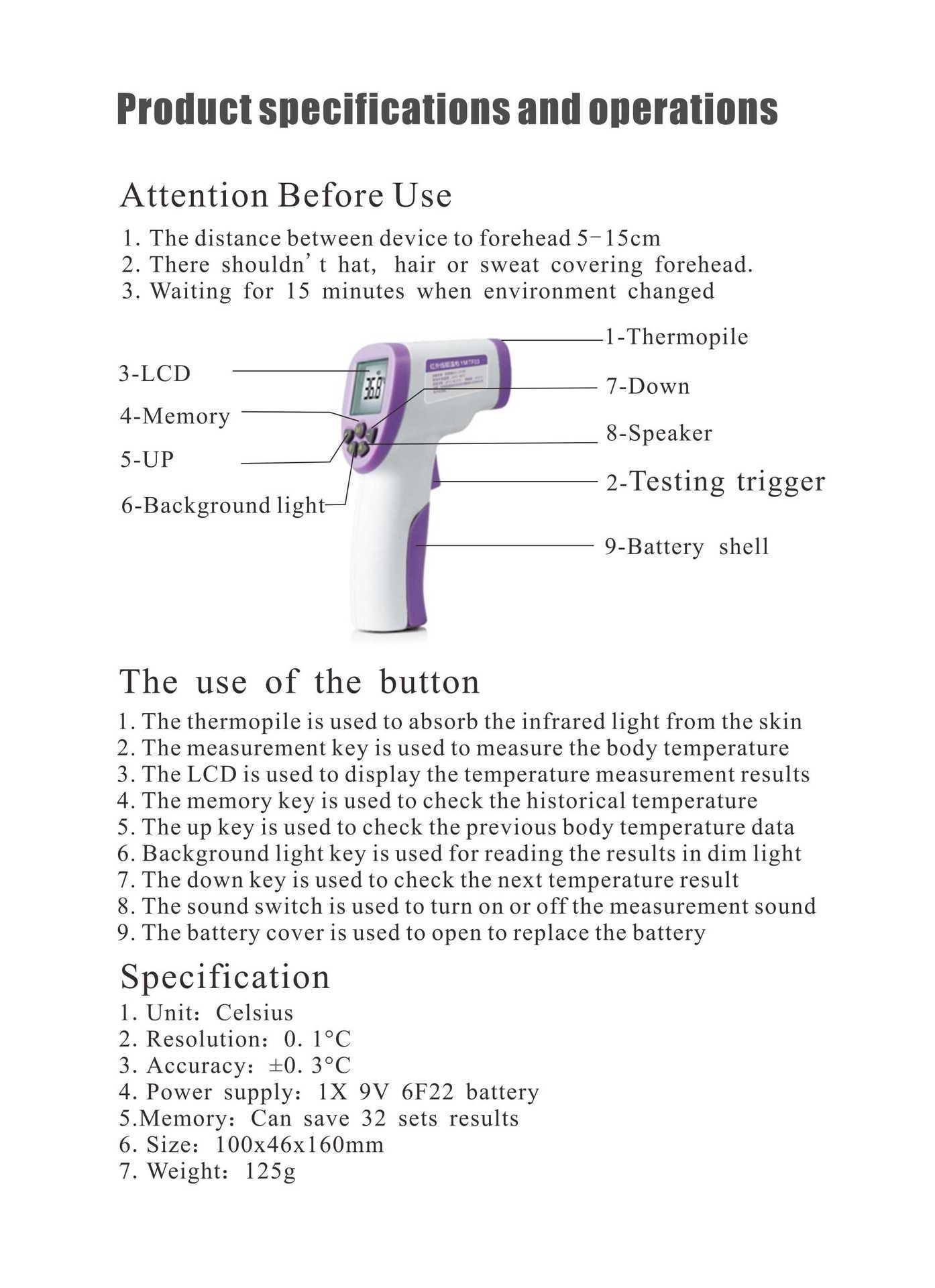 CE Digital Thermometer Gun Non Contact Infrared Thermometer For Body Temperature