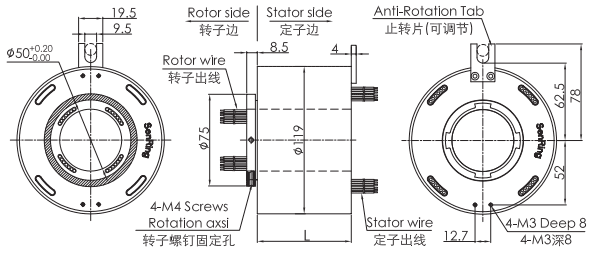uh50119-01 series UH50119-01 Series USB2.0 Signal Slip Ring slip ring Drawing 