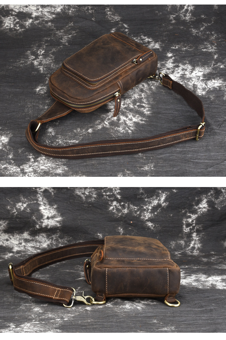 Functional Customized Cowhide Leather Sling Crossbody Backpack for Travel Hiking