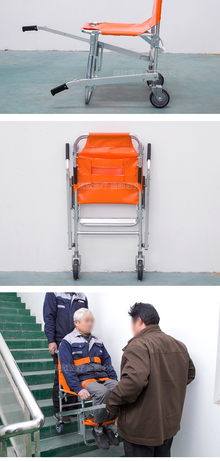 Orange Stair Climbing Stretcher Manual Wheelchair With Stretcher Model For Patient