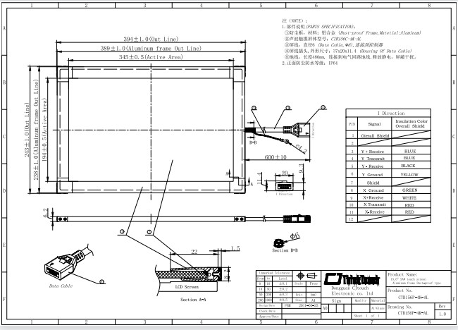 15.6 Inch saw Surface Acoustic Wave Touch Screen With Aluminium Frame