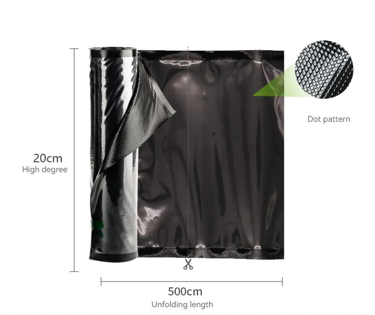 Commercial Grade Heavy Duty Black And Clear Embossed Vacuum Seal Roll Bags For Food Storage For Sushi And Noodles