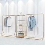 Nordic Design Golden Standing Clothes Rack , Shop Ground Clothing Display Rack