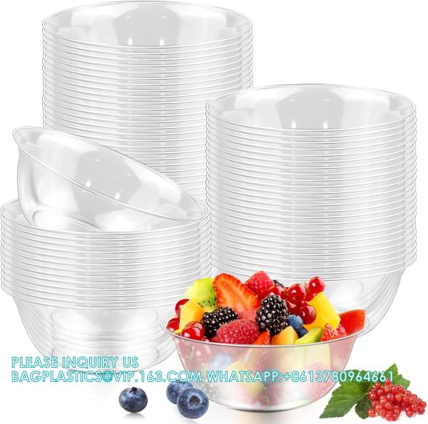 12oz 9oz 6oz Hard Plastic Bowls, Clear Salad Bowl Disposable Soup Ice Cream