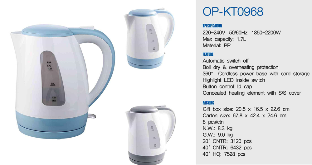 Auto Shut-off Electric Water Kettle with Fast Heating Speed and Electric Power Source