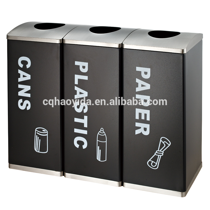 New! Playground Welcomed Metal Industrial Trash Bin Recycle Bin 3 Compartments Outdoor Furniture Garbage Compactor Bin
