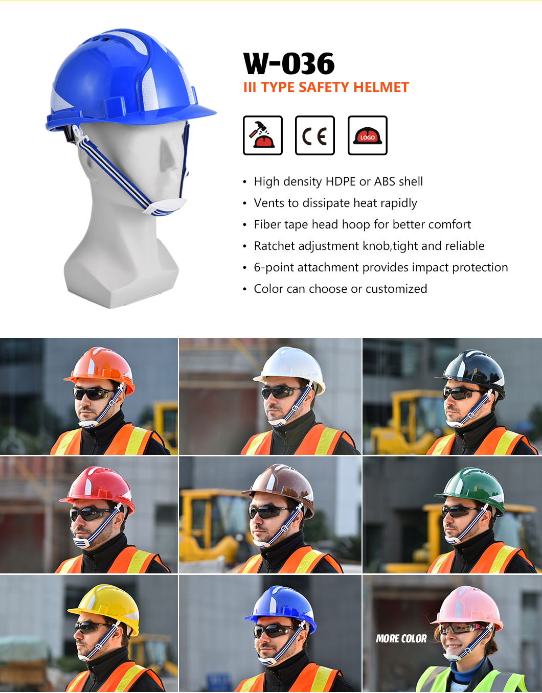 Orange Safety Works Hard Hat For Electrical Workers HDPE ABS Shell