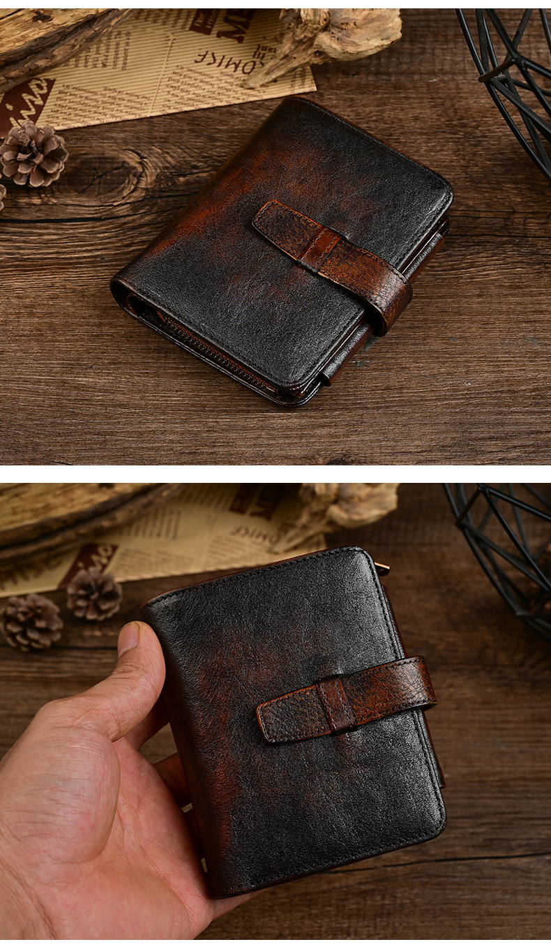 Nylon Lining Material Men's Genuine Leather Wallet For Men Vintage Cowhide Money Clip