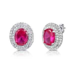 China Oval Diamond Stud Earrings Sterling Silver AAA+ 925 Silver Gemstone Earrings wholesale