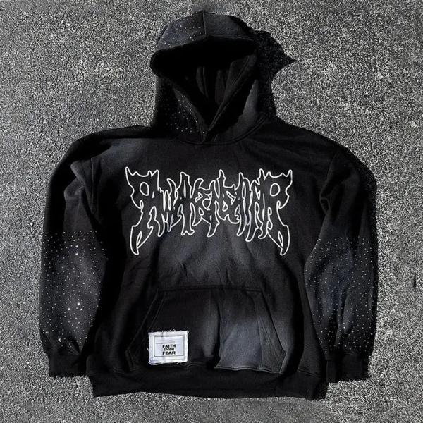 Custom Logo Heavyweight Cotton Hoodies Patchwork Distressed Embroidery