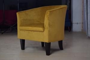 China Yellow Modern Plush Velvet Tub Armchair Timber Frame Wooden Feet For Office Living Room wholesale