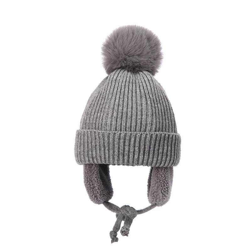 Multiple Colors Pom Acrylic Cotton thermal beanie hats Warm With Ear Cover
