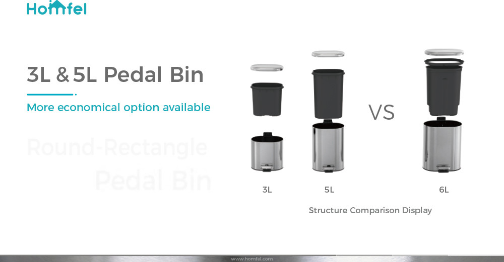 rounded rectangle trash can Stainless Steel Rolling Cover Step Pedal Trash Bin for kitche bathroom Office 6L 12L 30L 50L