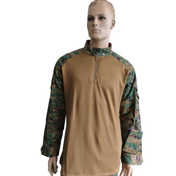 Military Style Camouflage Top High Neck Half Placket Breathable Camouflage Workout Tops