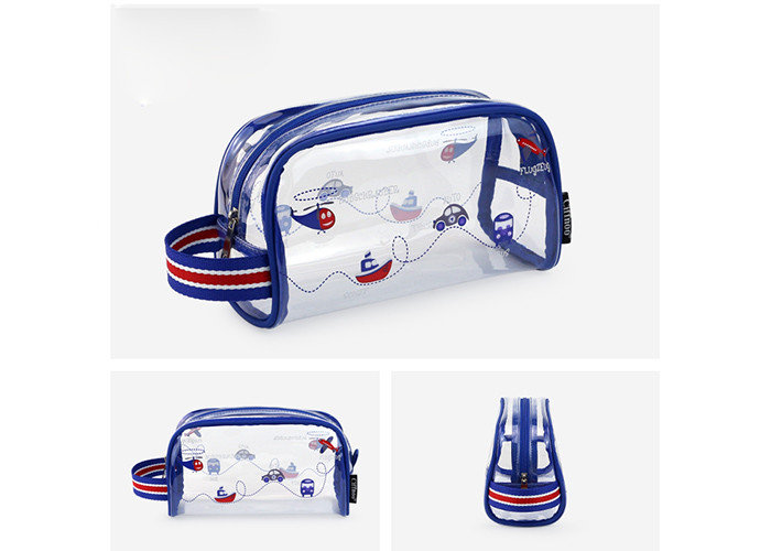 Promotional PVC Transparent Bag , Kids Pencil Case With PP Webbing Stripe Handle