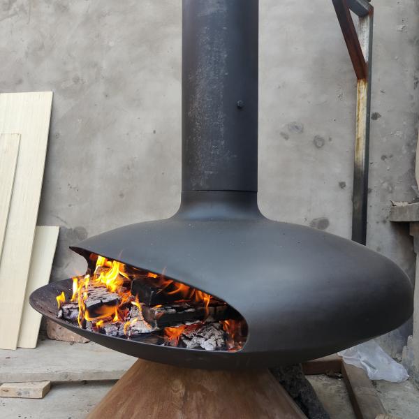 Quality rustproof Hotel Suspended Wood Burning Stove Rotating Hanging Fireplace 1000mm for sale
