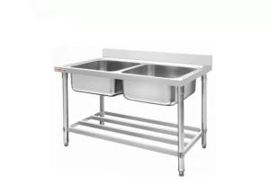 China Heavy Duty Raised Edges 500mm Stainless Steel Double Sink wholesale