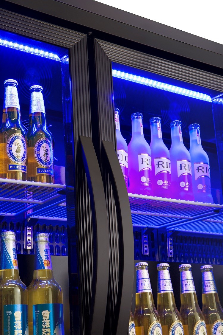 Bottom Back Mount Bar Drink Cooler , 2 Door Glass Bar Fridge With PVC Coating Shelf