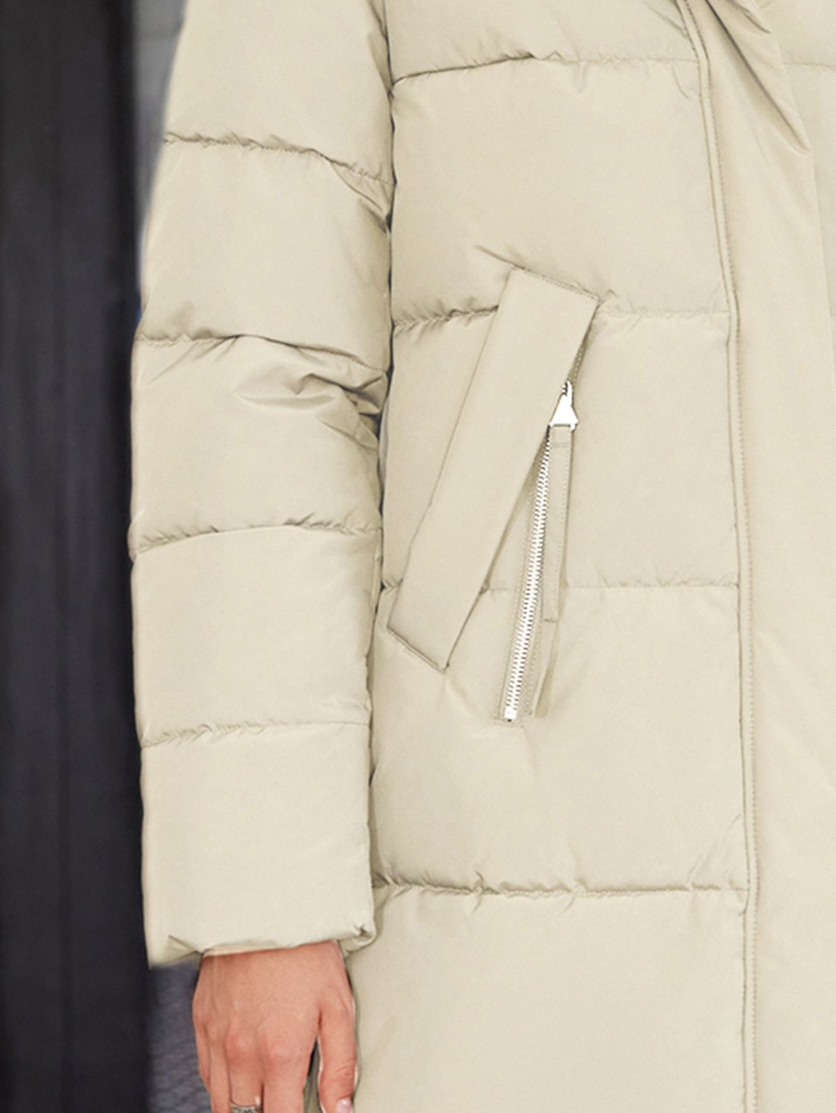 lower knees Length, Thickened Down / Cotton Jacket,  water proof, windproof black women coat, inside-outside contrast colours