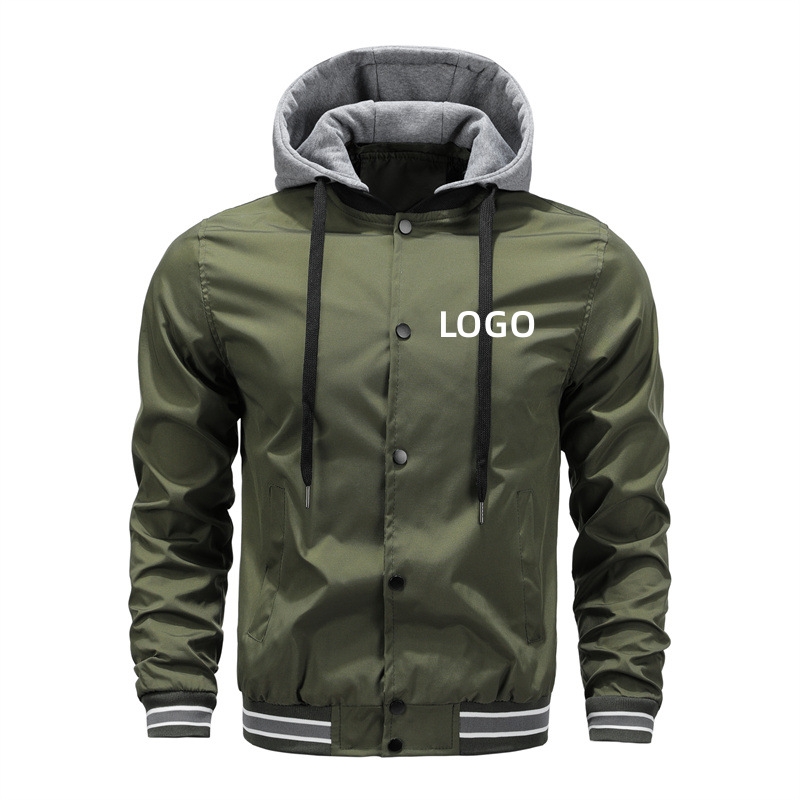 2023 new cross-border hooded detachable single breathable fabric men's baseball jacket