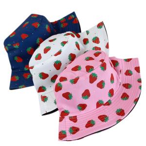 China Double-sided strawberry printed fisherman hat Outdoor beach bucket hat wholesale