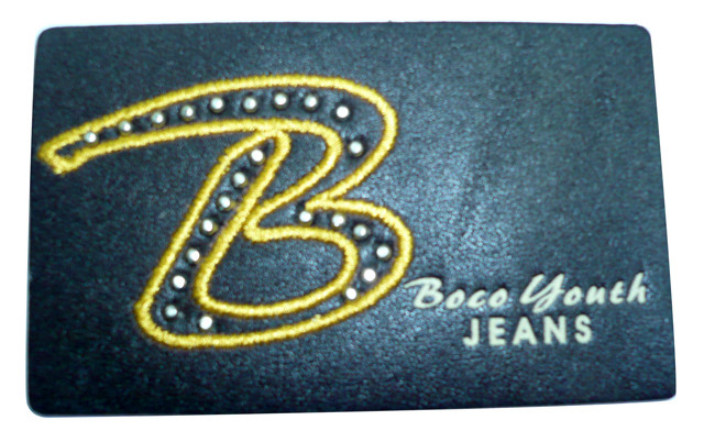 Black / Brown Printed And Embossed Leather Patches With Letter Logo
