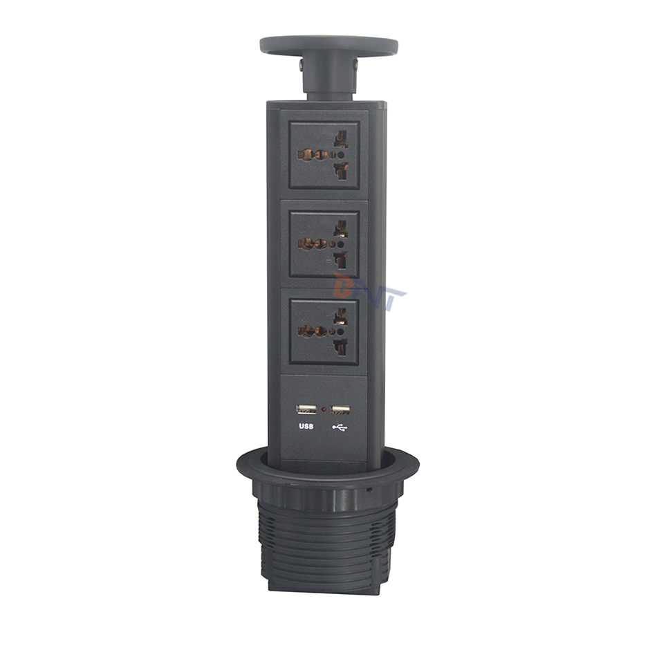 Full black built in worktop pneumatic pop up socket outlet for kitchen