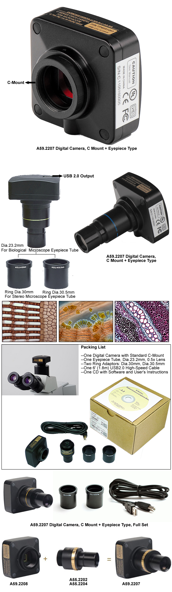 A59.2207-3.2M Digital Eyepiece USB CCD/CMOS Microscope Digital Eyepiece Camera