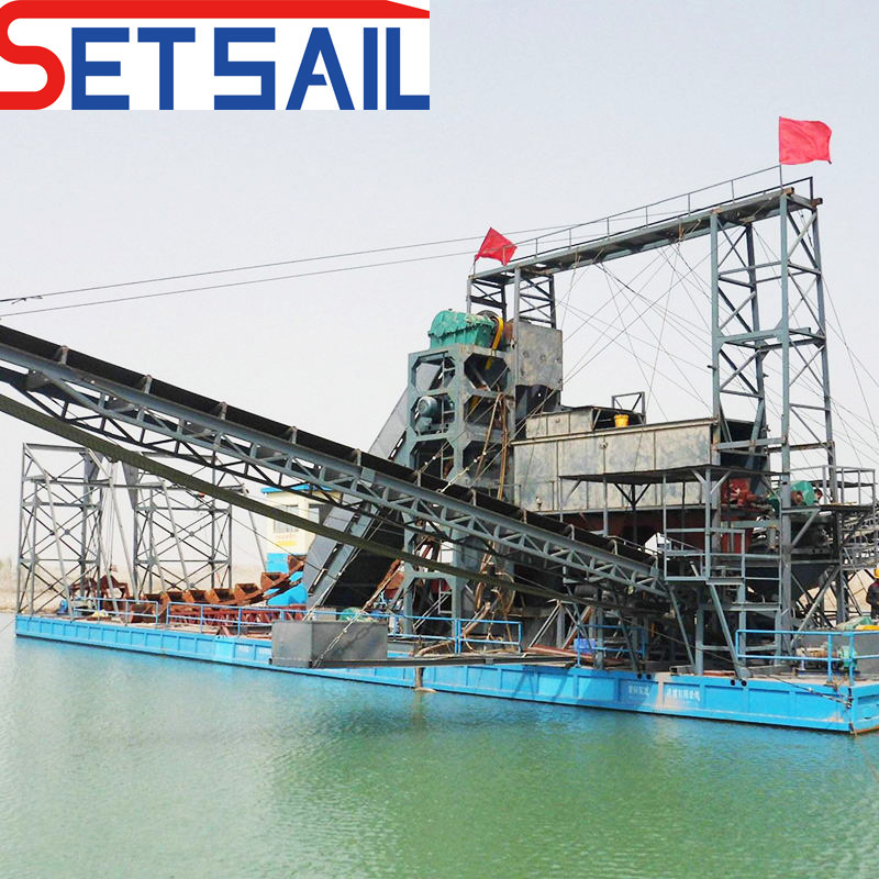 Chain Bucket River Mining Gold Dredger with Agitation Chute