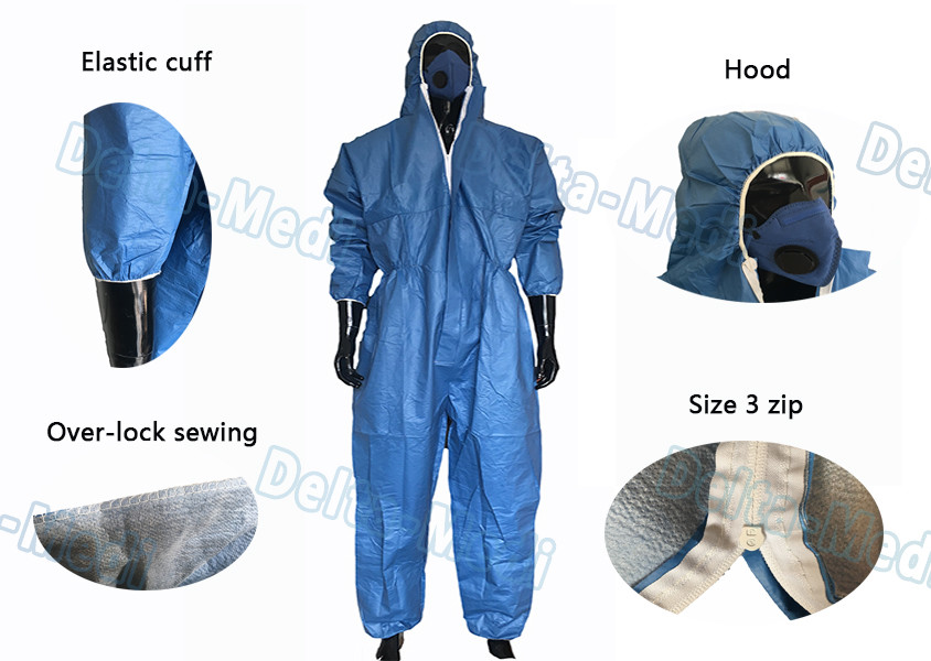 Blue Film Breathable Disposable Coveralls Working Uniform S - XXL For Industry