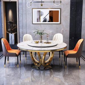 China Modern Stainless Steel Marble Round Dining Table With Turntable wholesale