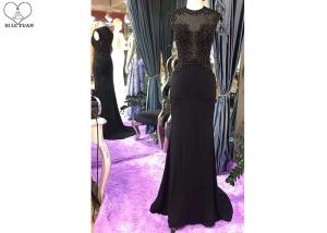 China Sleeveless Sexy Black Mermaid Dress Perspective Top Heavy Beading Small Train wholesale