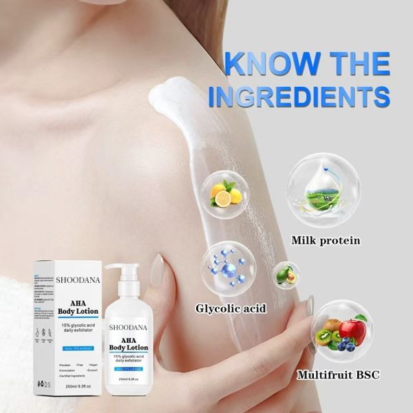 Factory's Organic Body Lotion AHA Milk Glycolic Acid for Lightening Whitening Private Label Skin Care Product for Black Skin