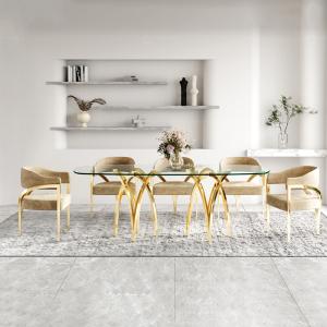 China Apartment 201 SS Steel Furniture Glass Dining Table wholesale