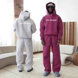 China Unisex Streetwear Tracksuit Heavyweight Fleece Cotton Hoodie Sweatpants Set wholesale