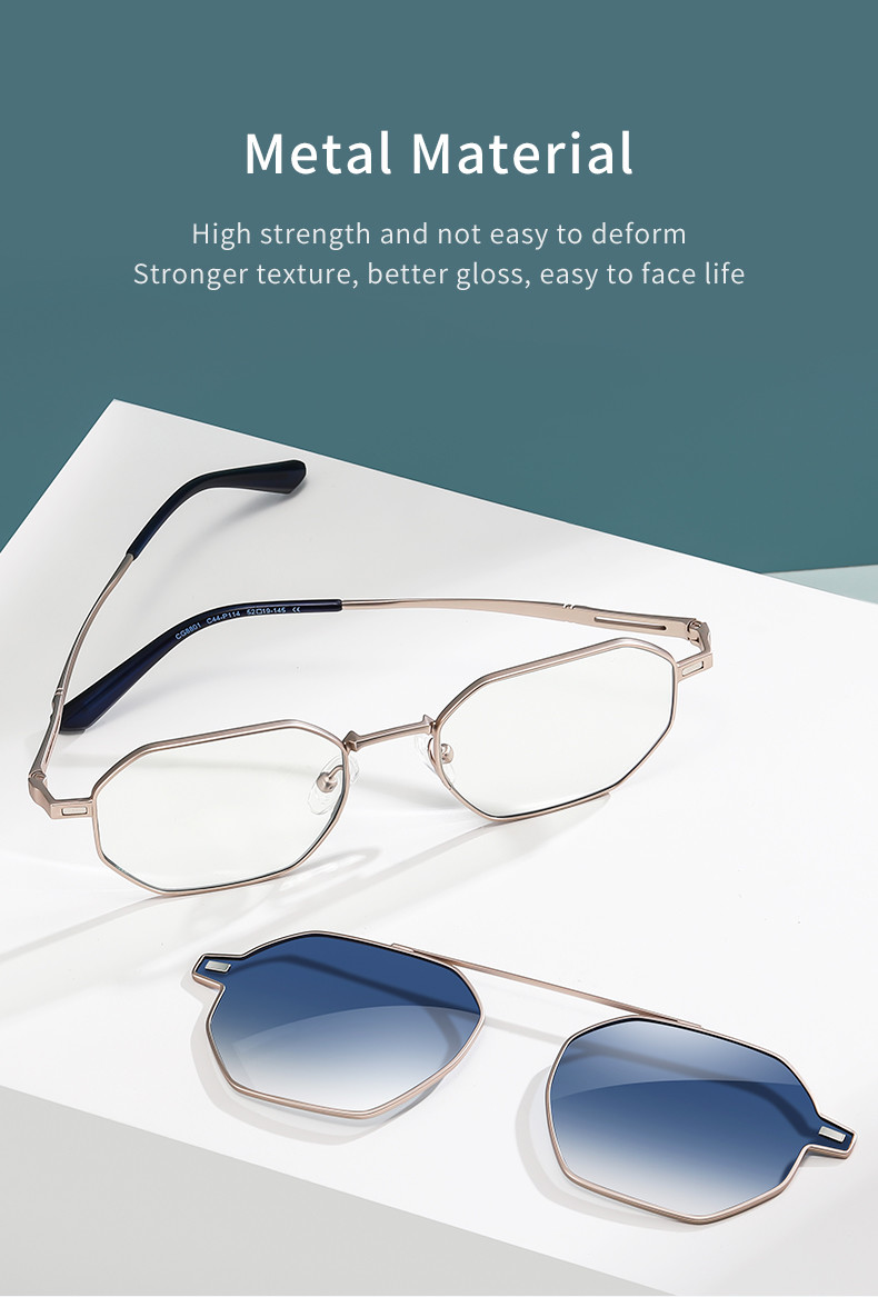 Polygon Magnetic Clip On Optical Glasses Metal Frame Sunglasses