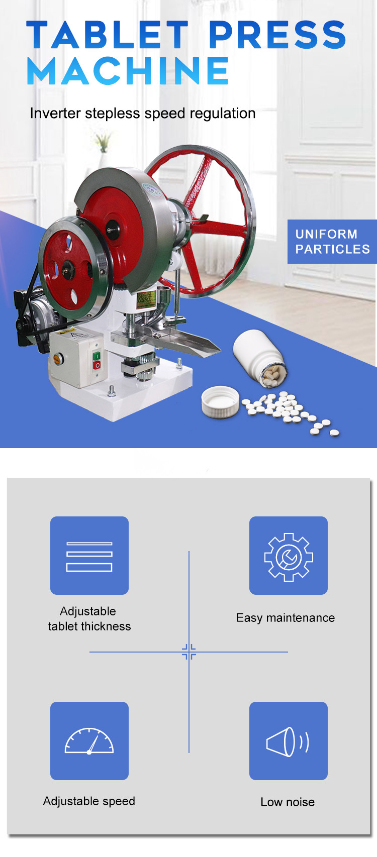 Small Lab Single Punch Pill Tablet Press Automatical Electric 0.75kw 1400r / Min