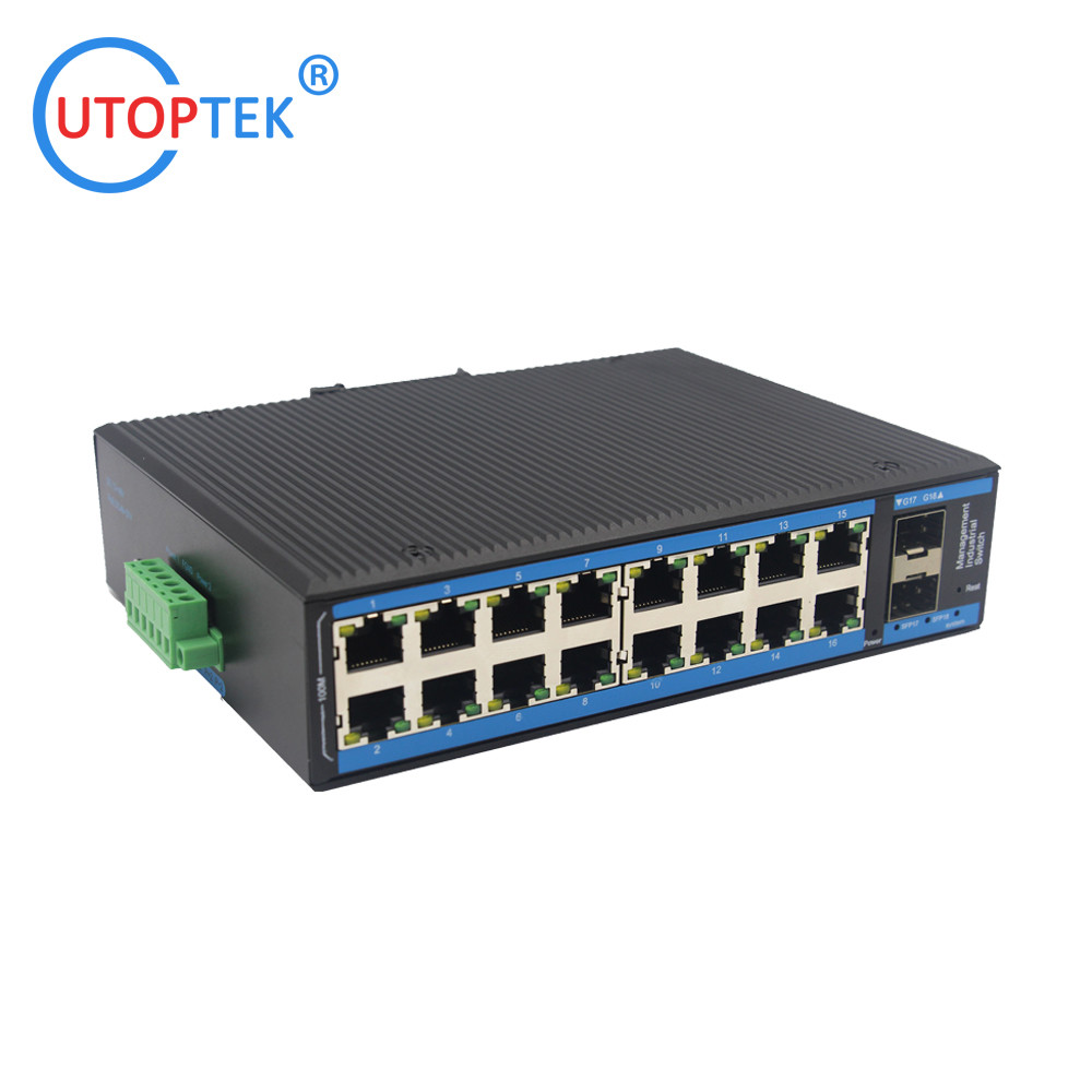 L2 Managed Industrial 2x1000M SFP port + 16x10/100M RJ45 port +1xConsole port, DIN Rail,-40 ~+85 ℃