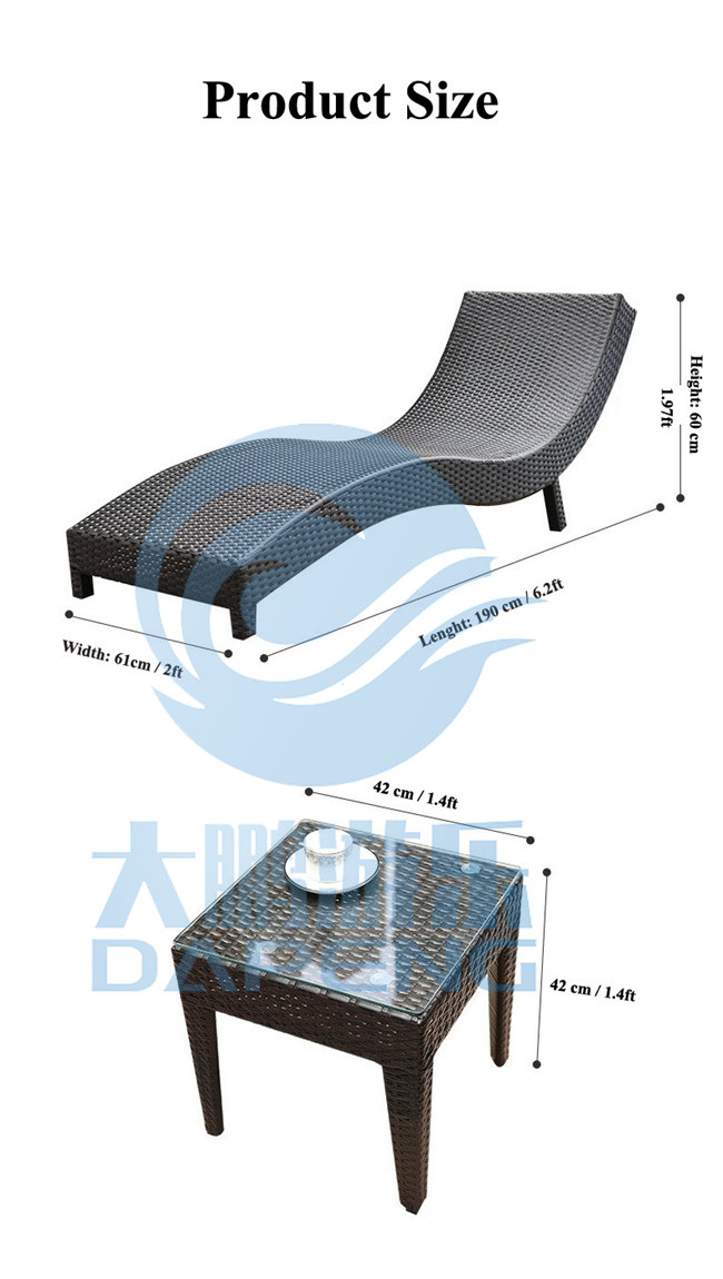 Aluminum Frame Swimming Pool Accessories PE Rattan Lounge Chair 190cm Length