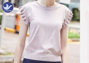 China Ruffle Drop Short Sleeves Womens Knit Pullover Sweater Stripes Summer wholesale