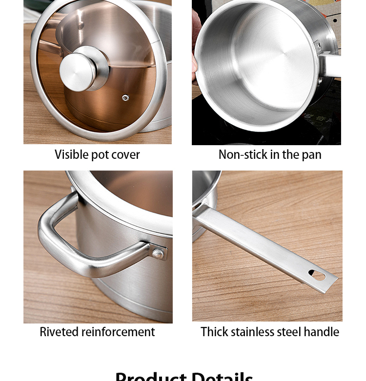 Multi-function Kitchen Cookware Silver Cooking Pot Set Stainless Steel Cookware Sets With Thick Stainless Steel Handle