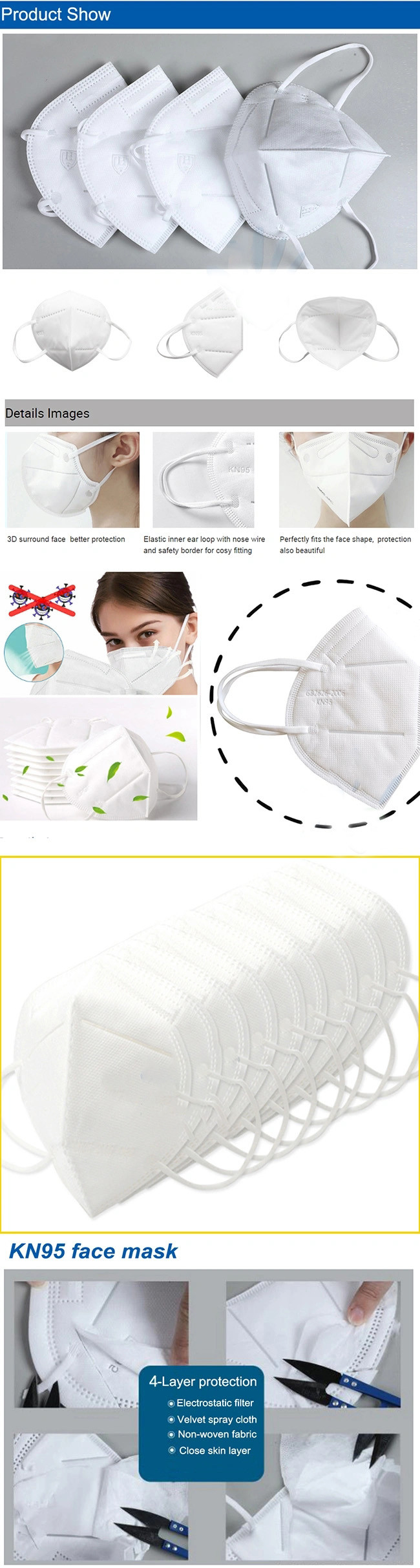 Kn95 Non Woven Disposable Mask 4 Ply Anti Virus Medical Surgical Face Mask