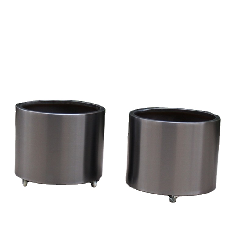 Outdoor black cylinder medium cast iron flower pot with wheels