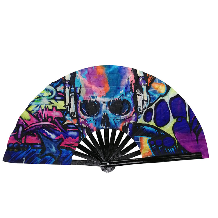 Women Men Bamboo And Nylon Cloth Folding Hand Fan Festival For Party