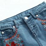 Flower Embroidery Girls Denim Shorts Knee Length With Adjustable Size Waist